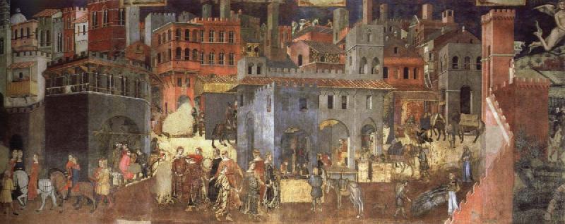 Ambrogio Lorenzetti The Effects of Good Government in the city Norge oil painting art